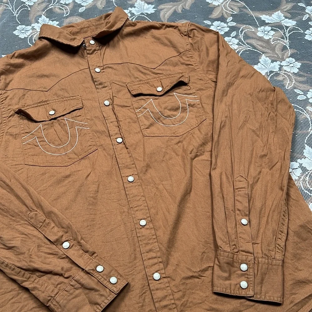 True Religion Pearl Snap Western Long Sleeve Button Down Shirt